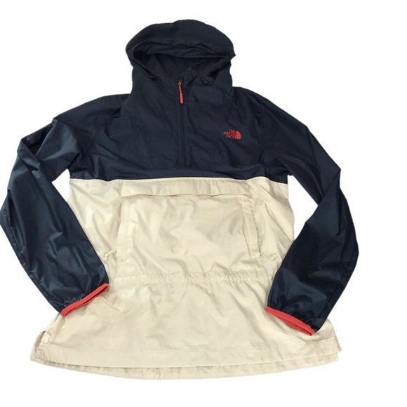The North Face Anorak Hooded Windbreaker with Kangaroo Pouch.  Dark Blue White S - Picture 3 of 16